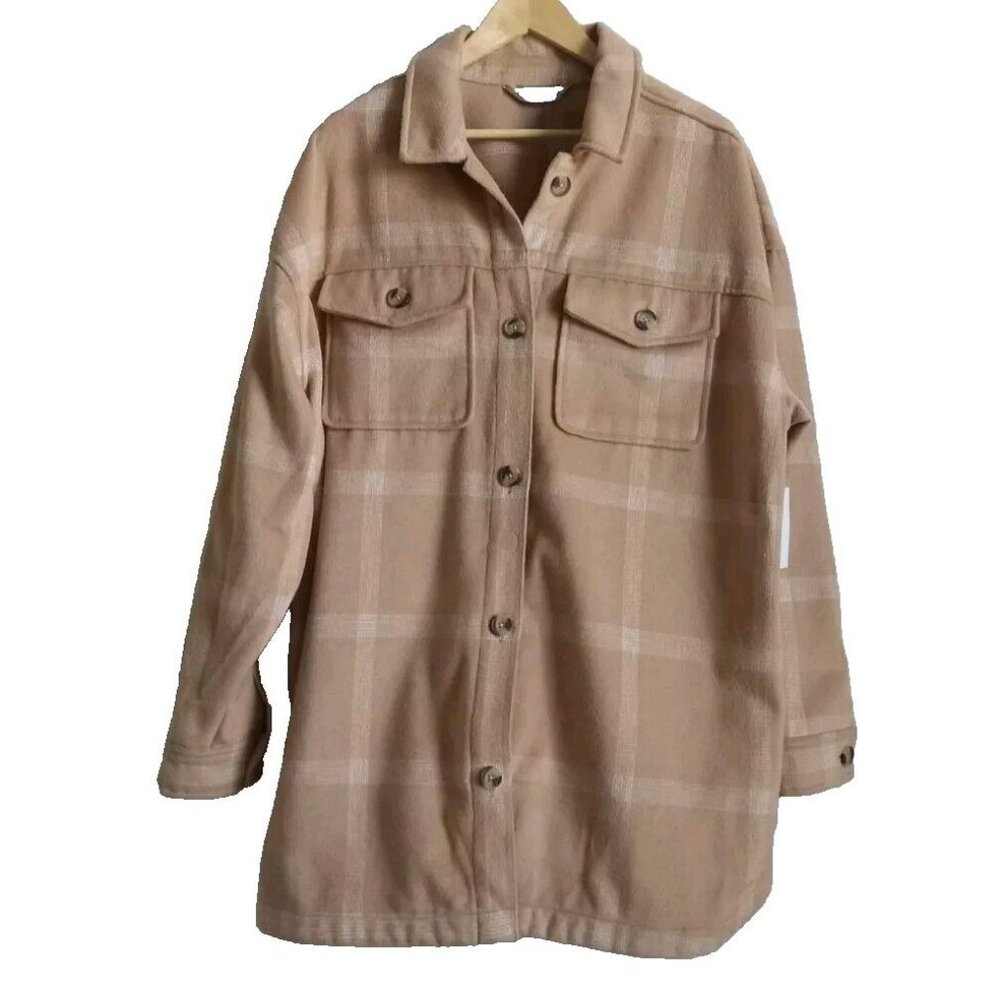 NWT Sonoma Shacket Jacket Button Flannel Plaid Shirt Heavy Top Women's OX $74
